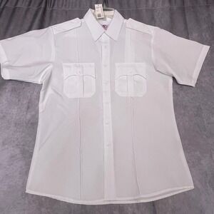 First Class Uniform Shirt Mens L White NEW Short Sleeve Epaulets SS02 16-16.5